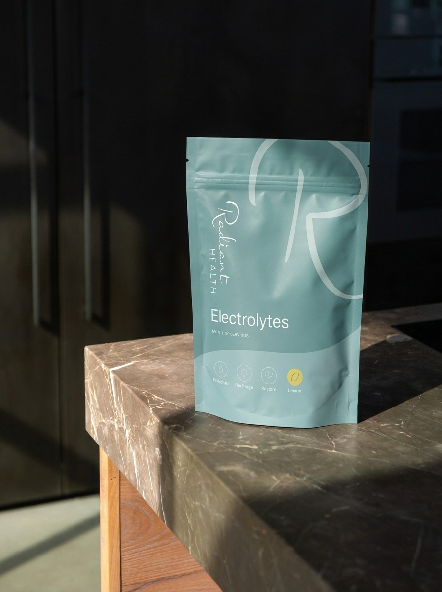 Radiant Health Electrolytes Lemon, pose