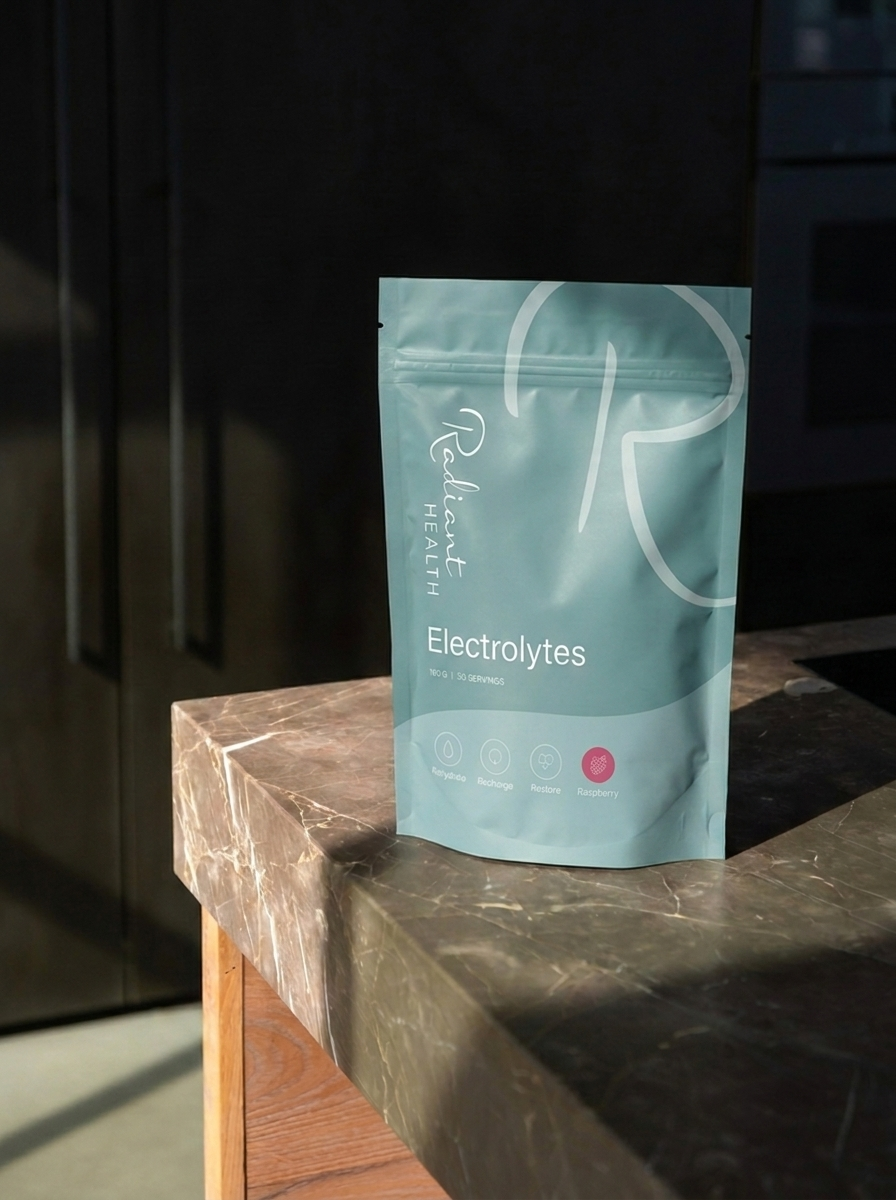 Radiant Health Electrolytes Raspberry, pose